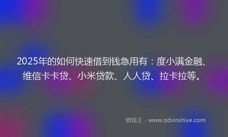 2025年的如何快速借到钱急用有:度小满金融、维信卡卡贷、小米贷款、人人贷、拉卡拉等。