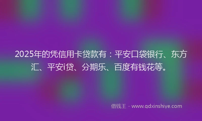 2025年的凭信用卡贷款有：平安口袋银行、东方汇、平安i贷、分期乐、百度有钱花等。