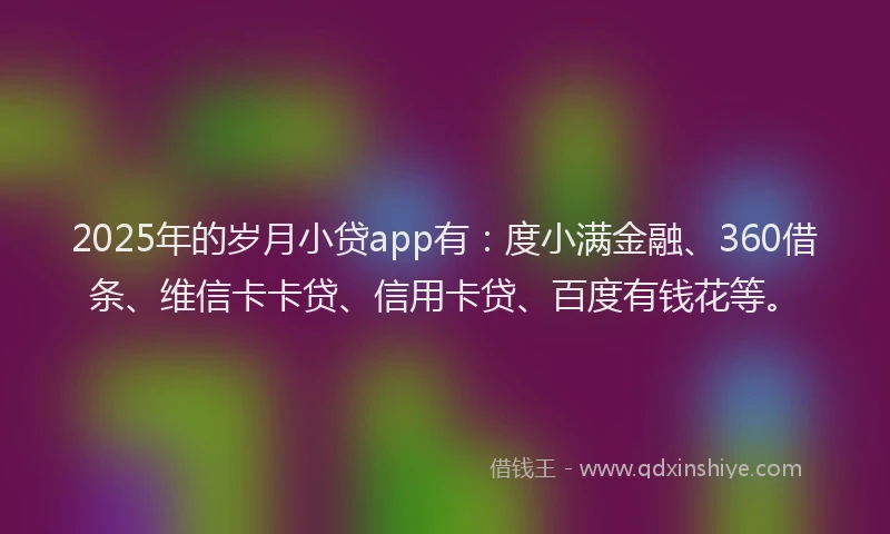 2025年的岁月小贷app有：度小满金融、360借条、维信卡卡贷、信用卡贷、百度有钱花等。