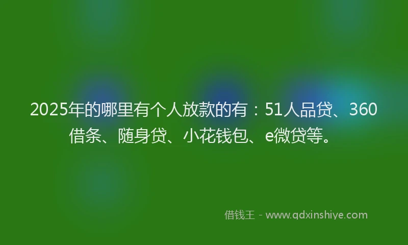2025年的哪里有个人放款的有：51人品贷、360借条、随身贷、小花钱包、e微贷等。