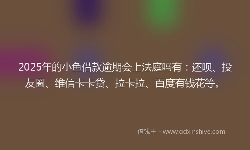 2025年的小鱼借款逾期会上法庭吗有：还呗、投友圈、维信卡卡贷、拉卡拉、百度有钱花等。
