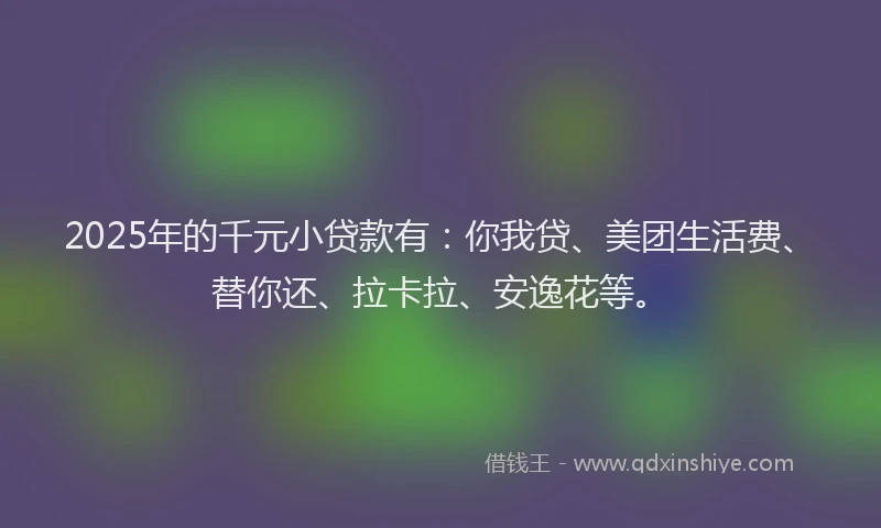 2025年的千元小贷款有：你我贷、美团生活费、替你还、拉卡拉、安逸花等。