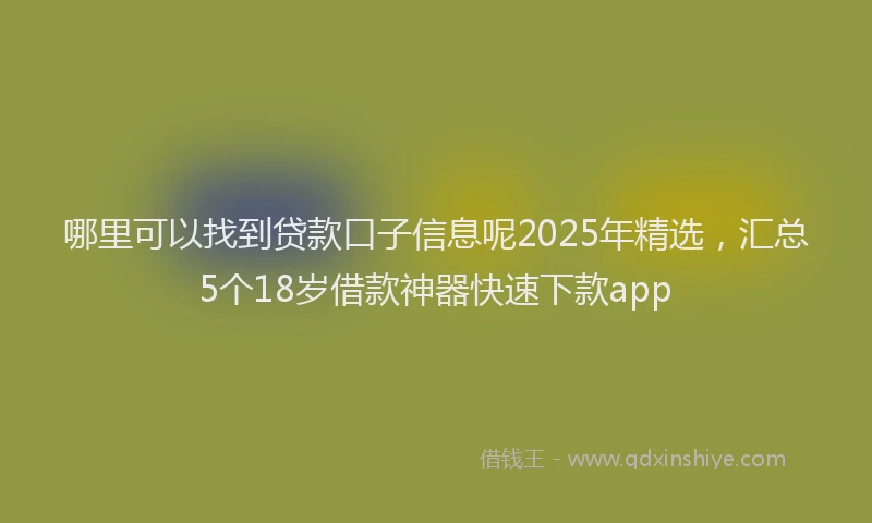 哪里可以找到贷款口子信息呢2025年精选，汇总5个18岁借款神器快速下款app