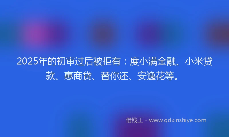 2025年的初审过后被拒有：度小满金融、小米贷款、惠商贷、替你还、安逸花等。