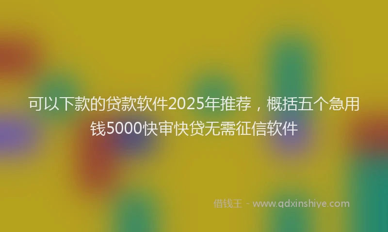 可以下款的贷款软件2025年推荐，概括五个急用钱5000快审快贷无需征信软件