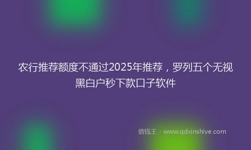农行推荐额度不通过2025年推荐，罗列五个无视黑白户秒下款口子软件