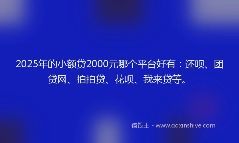 2025年的小额贷2000元哪个平台好有：还呗、团贷网、拍拍贷、花呗、我来贷等。