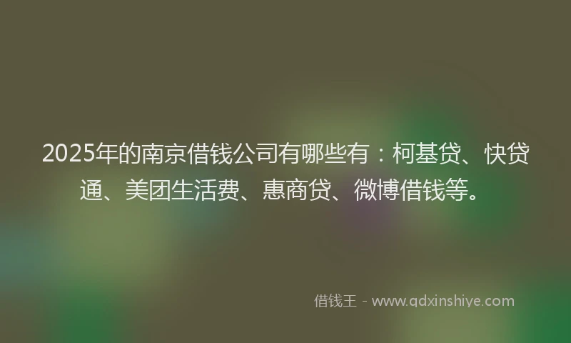 2025年的南京借钱公司有哪些有：柯基贷、快贷通、美团生活费、惠商贷、微博借钱等。