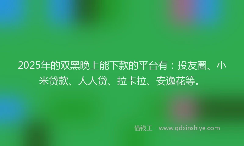 2025年的双黑晚上能下款的平台有：投友圈、小米贷款、人人贷、拉卡拉、安逸花等。