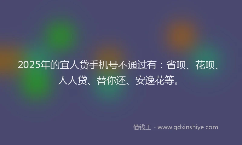 2025年的宜人贷手机号不通过有：省呗、花呗、人人贷、替你还、安逸花等。