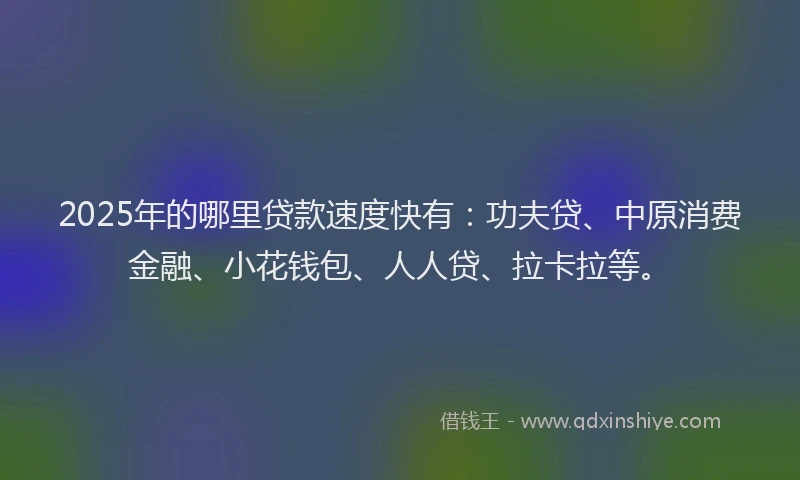 2025年的哪里贷款速度快有：功夫贷、中原消费金融、小花钱包、人人贷、拉卡拉等。