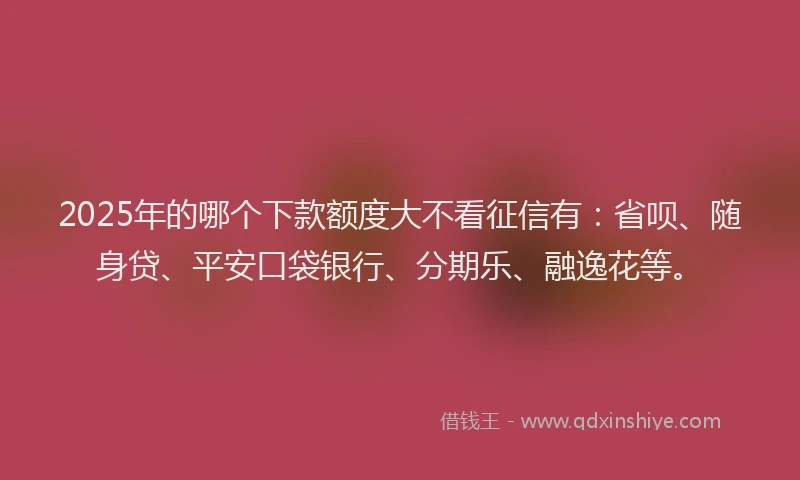 2025年的哪个下款额度大不看征信有：省呗、随身贷、平安口袋银行、分期乐、融逸花等。