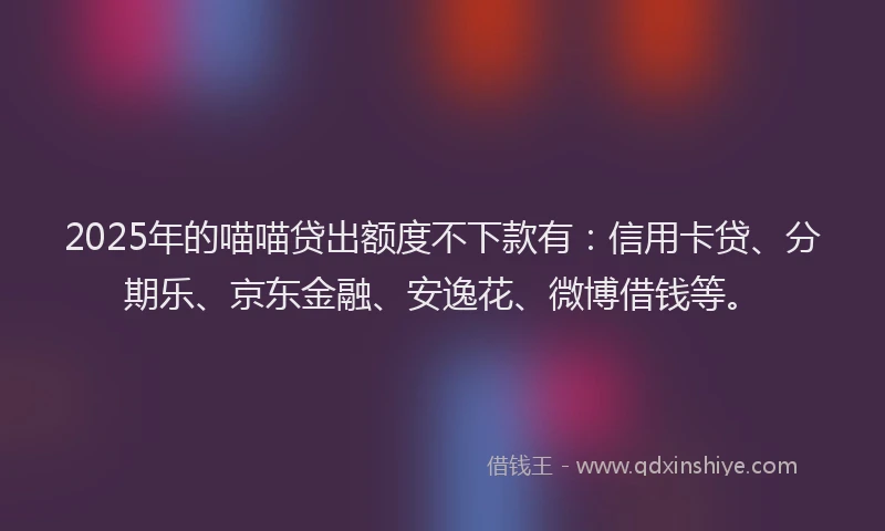 2025年的喵喵贷出额度不下款有：信用卡贷、分期乐、京东金融、安逸花、微博借钱等。