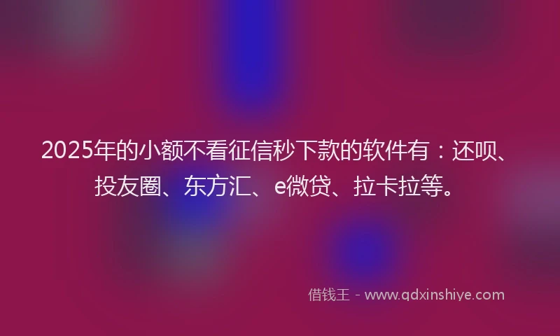 2025年的小额不看征信秒下款的软件有：还呗、投友圈、东方汇、e微贷、拉卡拉等。