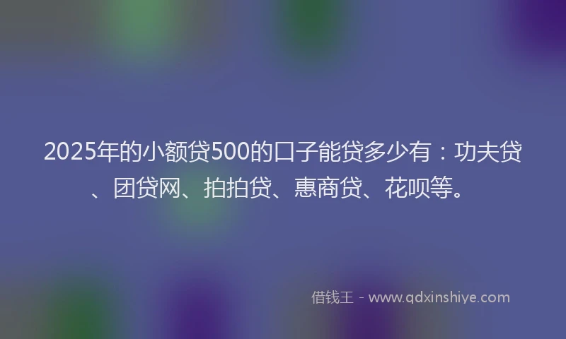 2025年的小额贷500的口子能贷多少有：功夫贷、团贷网、拍拍贷、惠商贷、花呗等。