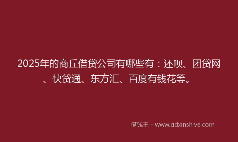 2025年的商丘借贷公司有哪些有：还呗、团贷网、快贷通、东方汇、百度有钱花等。