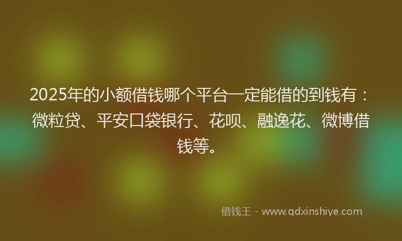 2025年的小额借钱哪个平台一定能借的到钱有：微粒贷、平安口袋银行、花呗、融逸花、微博借钱等。