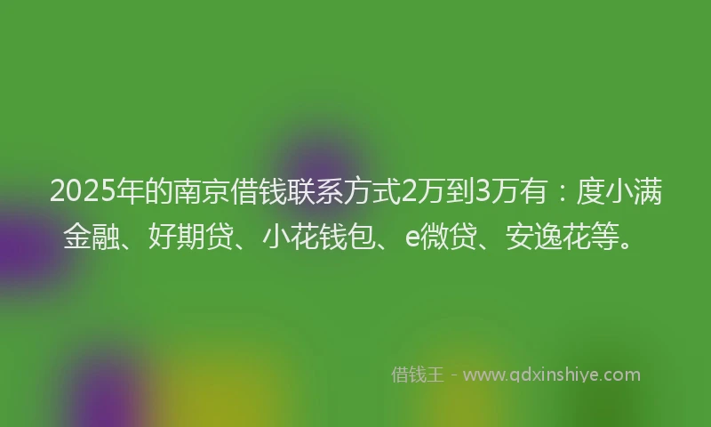 2025年的南京借钱联系方式2万到3万有：度小满金融、好期贷、小花钱包、e微贷、安逸花等。
