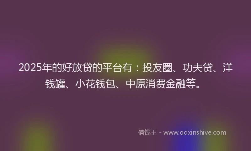2025年的好放贷的平台有：投友圈、功夫贷、洋钱罐、小花钱包、中原消费金融等。