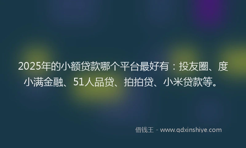 2025年的小额贷款哪个平台最好有：投友圈、度小满金融、51人品贷、拍拍贷、小米贷款等。