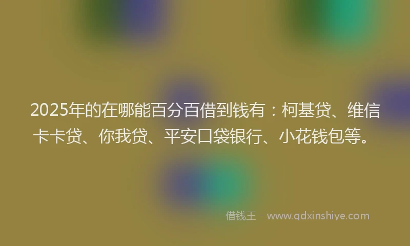2025年的在哪能百分百借到钱有：柯基贷、维信卡卡贷、你我贷、平安口袋银行、小花钱包等。