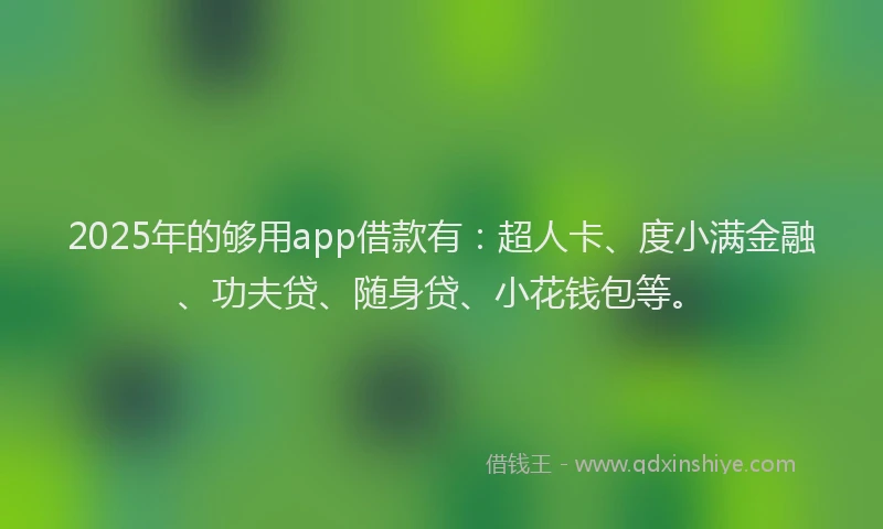 2025年的够用app借款有：超人卡、度小满金融、功夫贷、随身贷、小花钱包等。