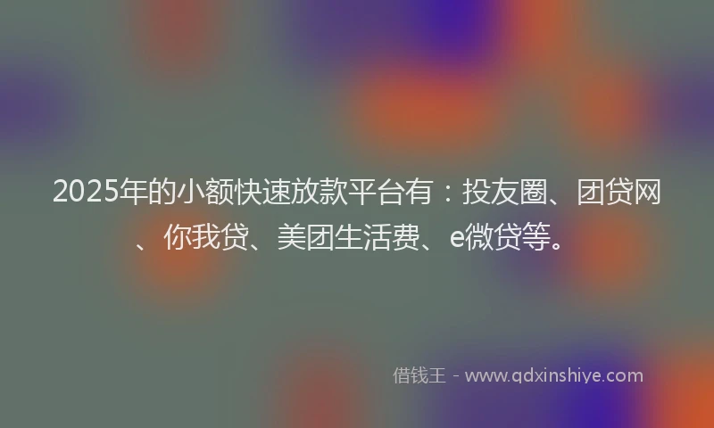 2025年的小额快速放款平台有：投友圈、团贷网、你我贷、美团生活费、e微贷等。