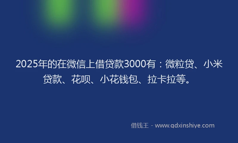 2025年的在微信上借贷款3000有：微粒贷、小米贷款、花呗、小花钱包、拉卡拉等。