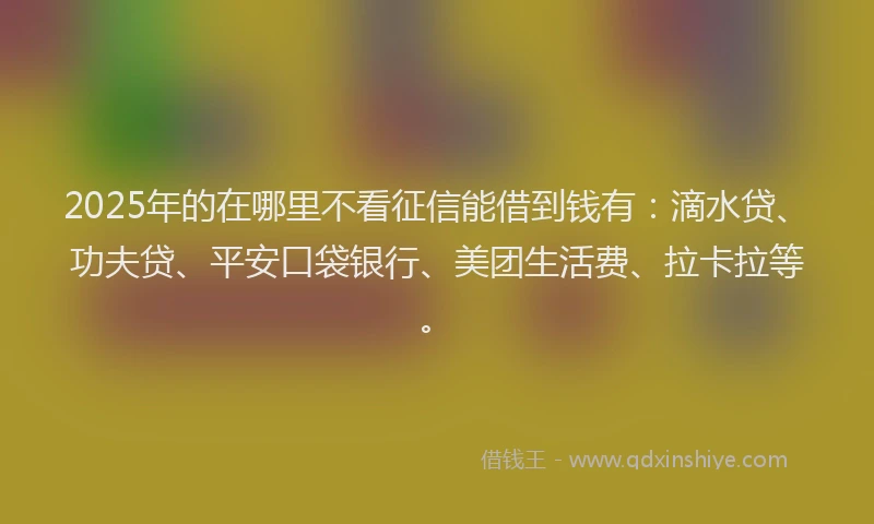 2025年的在哪里不看征信能借到钱有：滴水贷、功夫贷、平安口袋银行、美团生活费、拉卡拉等。