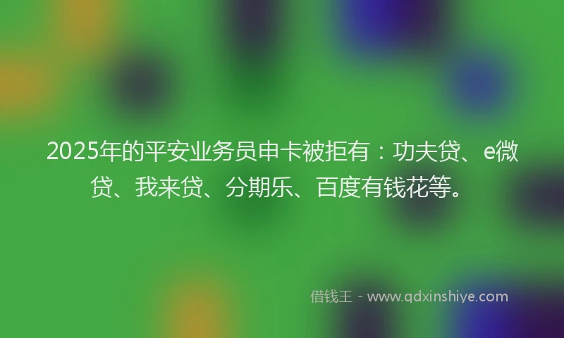 2025年的平安业务员申卡被拒有：功夫贷、e微贷、我来贷、分期乐、百度有钱花等。