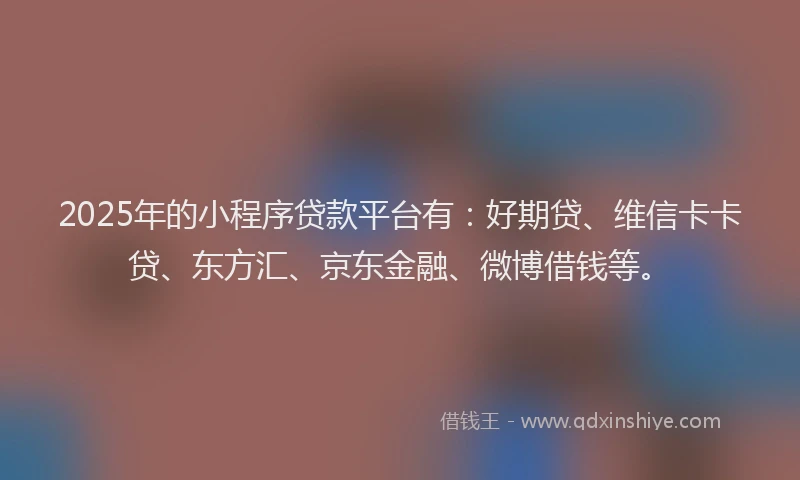 2025年的小程序贷款平台有：好期贷、维信卡卡贷、东方汇、京东金融、微博借钱等。