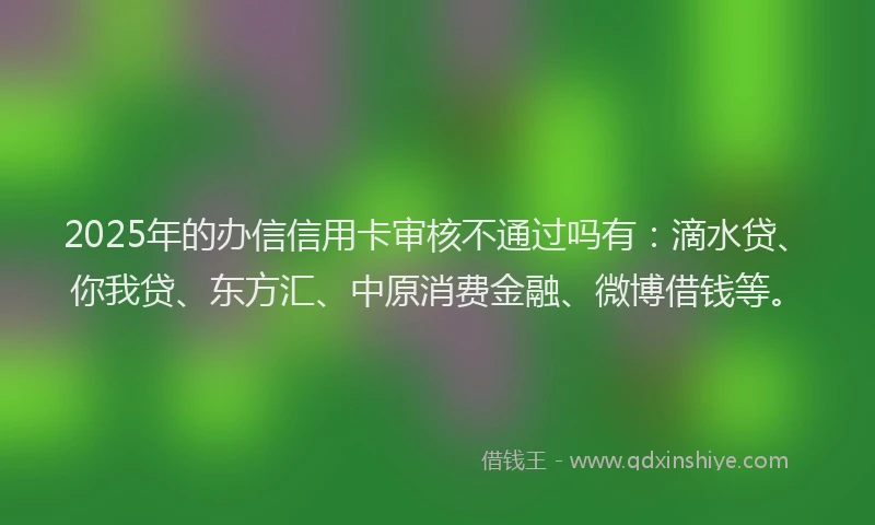 2025年的办信信用卡审核不通过吗有：滴水贷、你我贷、东方汇、中原消费金融、微博借钱等。
