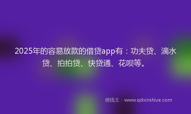 2025年的容易放款的借贷app有：功夫贷、滴水贷、拍拍贷、快贷通、花呗等。