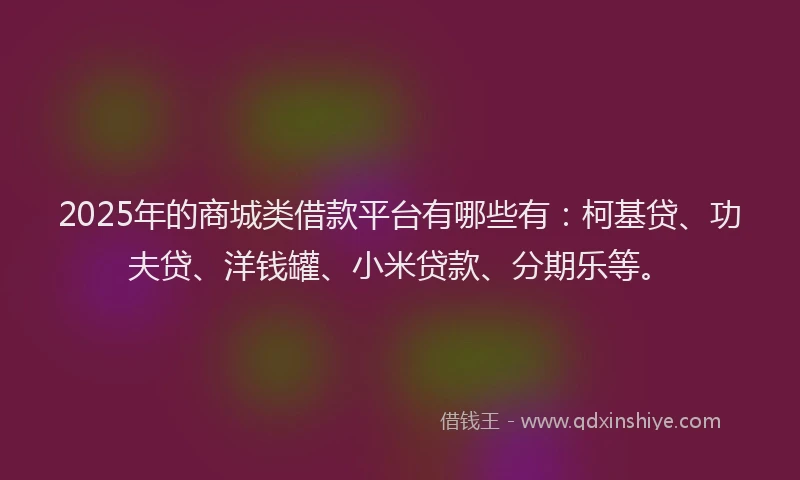 2025年的商城类借款平台有哪些有：柯基贷、功夫贷、洋钱罐、小米贷款、分期乐等。