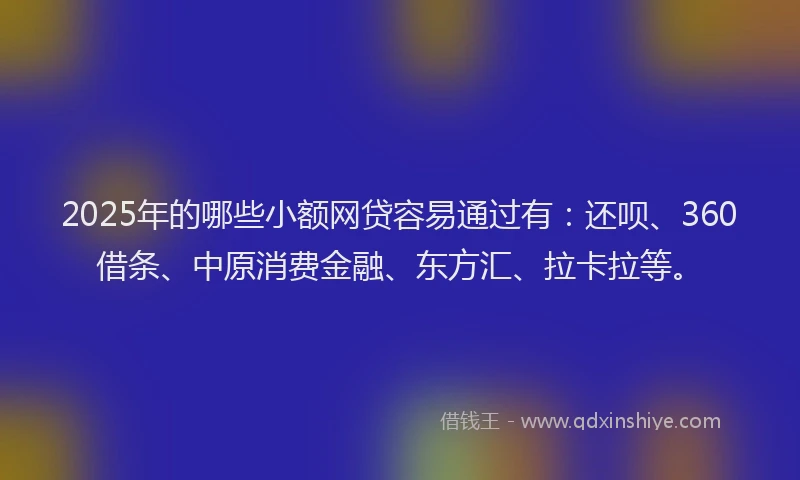 2025年的哪些小额网贷容易通过有：还呗、360借条、中原消费金融、东方汇、拉卡拉等。
