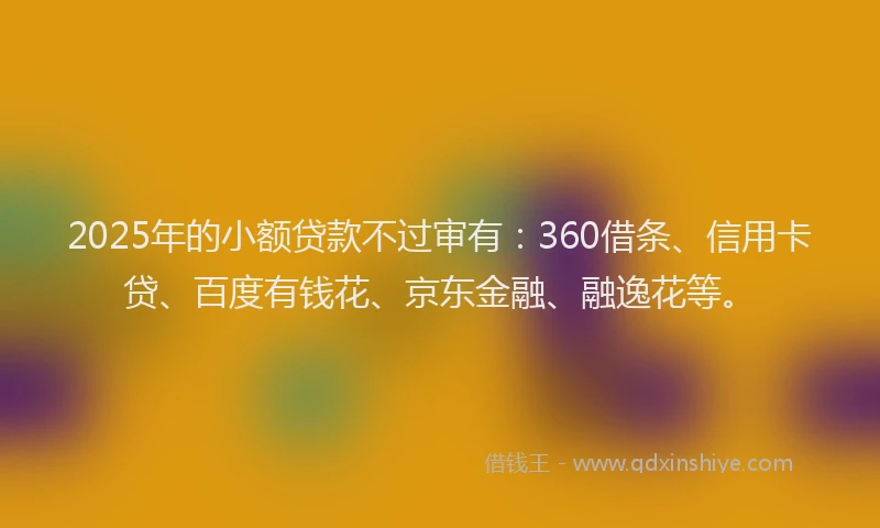 2025年的小额贷款不过审有：360借条、信用卡贷、百度有钱花、京东金融、融逸花等。