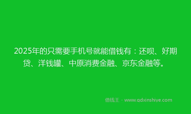 2025年的只需要手机号就能借钱有：还呗、好期贷、洋钱罐、中原消费金融、京东金融等。