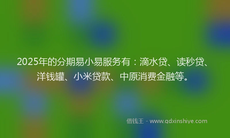2025年的分期易小易服务有：滴水贷、读秒贷、洋钱罐、小米贷款、中原消费金融等。
