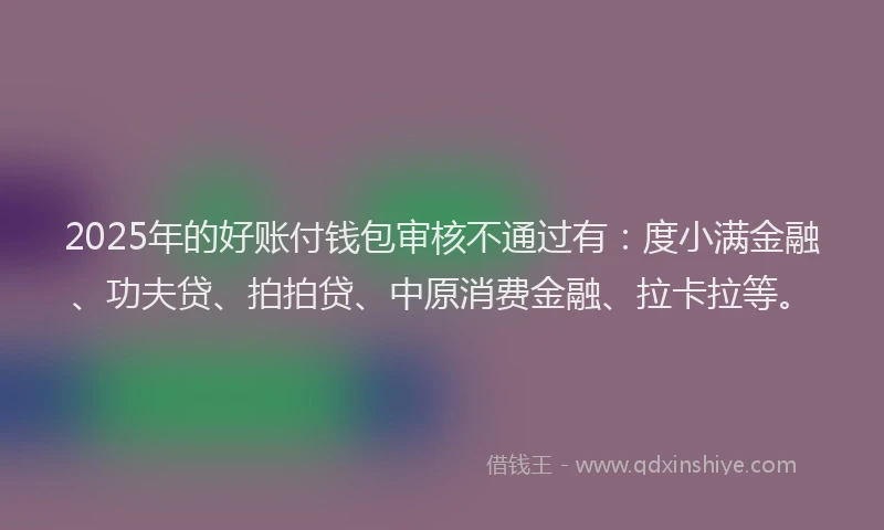 2025年的好账付钱包审核不通过有：度小满金融、功夫贷、拍拍贷、中原消费金融、拉卡拉等。