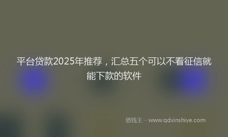 平台贷款2025年推荐，汇总五个可以不看征信就能下款的软件