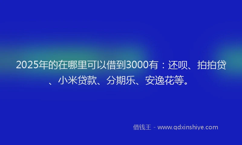 2025年的在哪里可以借到3000有：还呗、拍拍贷、小米贷款、分期乐、安逸花等。