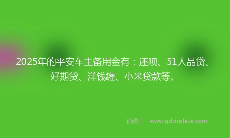 2025年的平安车主备用金有：还呗、51人品贷、好期贷、洋钱罐、小米贷款等。
