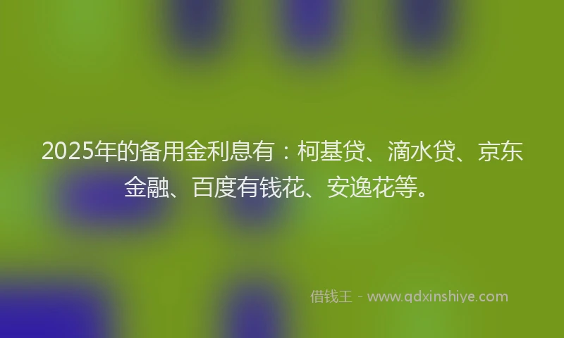 2025年的备用金利息有：柯基贷、滴水贷、京东金融、百度有钱花、安逸花等。