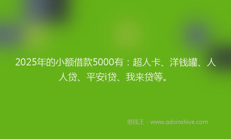 2025年的小额借款5000有：超人卡、洋钱罐、人人贷、平安i贷、我来贷等。