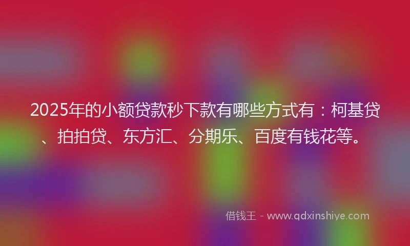 2025年的小额贷款秒下款有哪些方式有：柯基贷、拍拍贷、东方汇、分期乐、百度有钱花等。