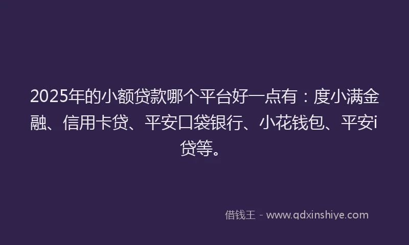 2025年的小额贷款哪个平台好一点有：度小满金融、信用卡贷、平安口袋银行、小花钱包、平安i贷等。