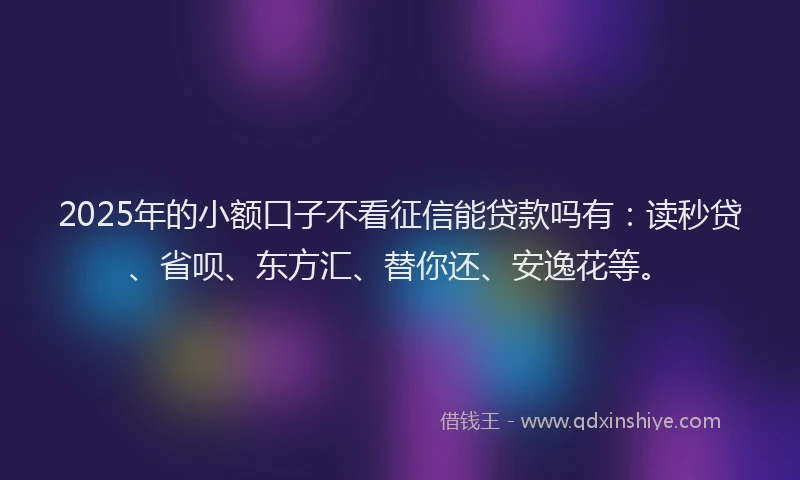 2025年的小额口子不看征信能贷款吗有：读秒贷、省呗、东方汇、替你还、安逸花等。