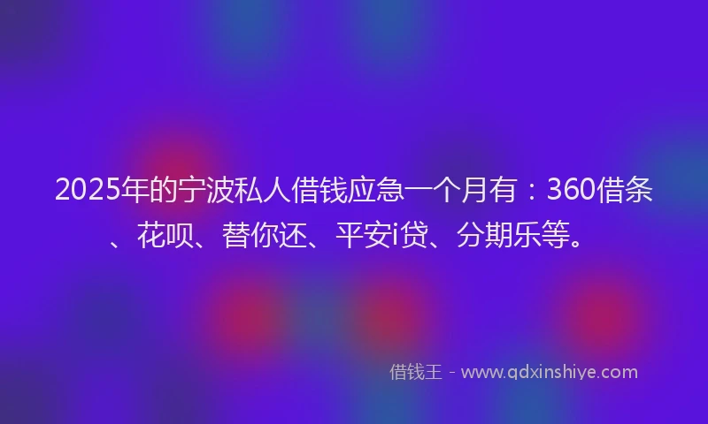 2025年的宁波私人借钱应急一个月有：360借条、花呗、替你还、平安i贷、分期乐等。