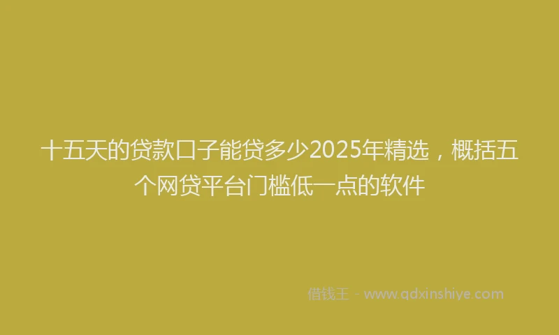 十五天的贷款口子能贷多少2025年精选，概括五个网贷平台门槛低一点的软件