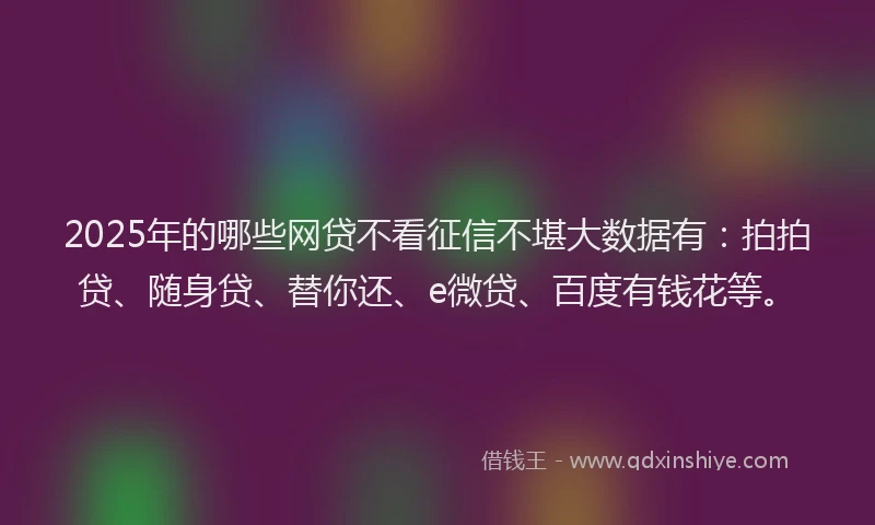 2025年的哪些网贷不看征信不堪大数据有：拍拍贷、随身贷、替你还、e微贷、百度有钱花等。